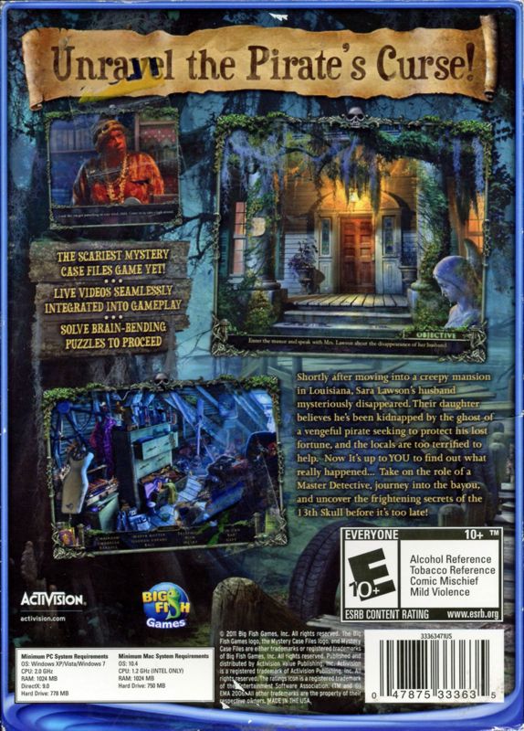 Back Cover for Mystery Case Files: 13th Skull (Collector's Edition) (Macintosh and Windows)