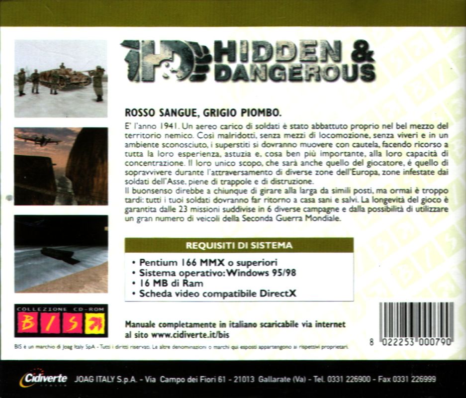 Back Cover for Hidden & Dangerous (Windows) (Cidiverte BIS budget release )