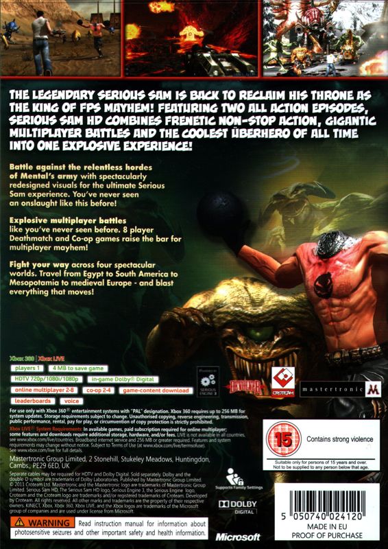 Back Cover for Serious Sam HD (Xbox 360)