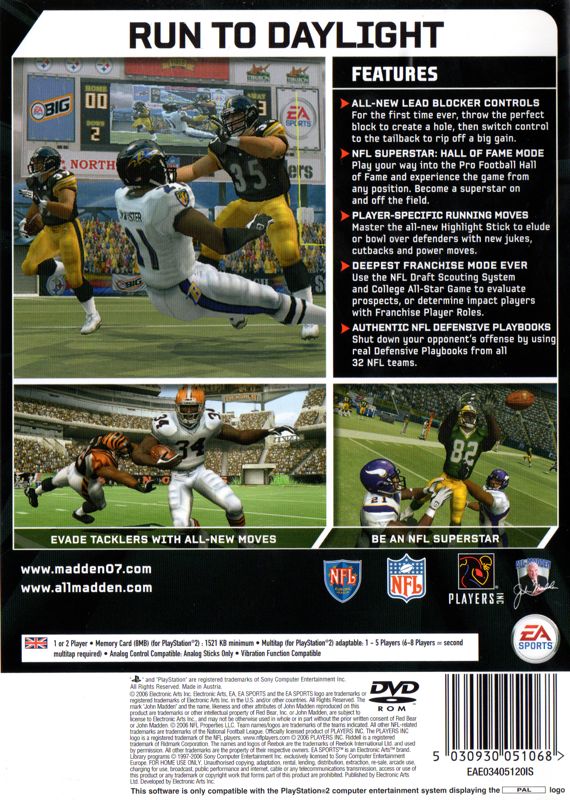 Madden NFL 07 (Hall of Fame Edition) cover or packaging material - MobyGames