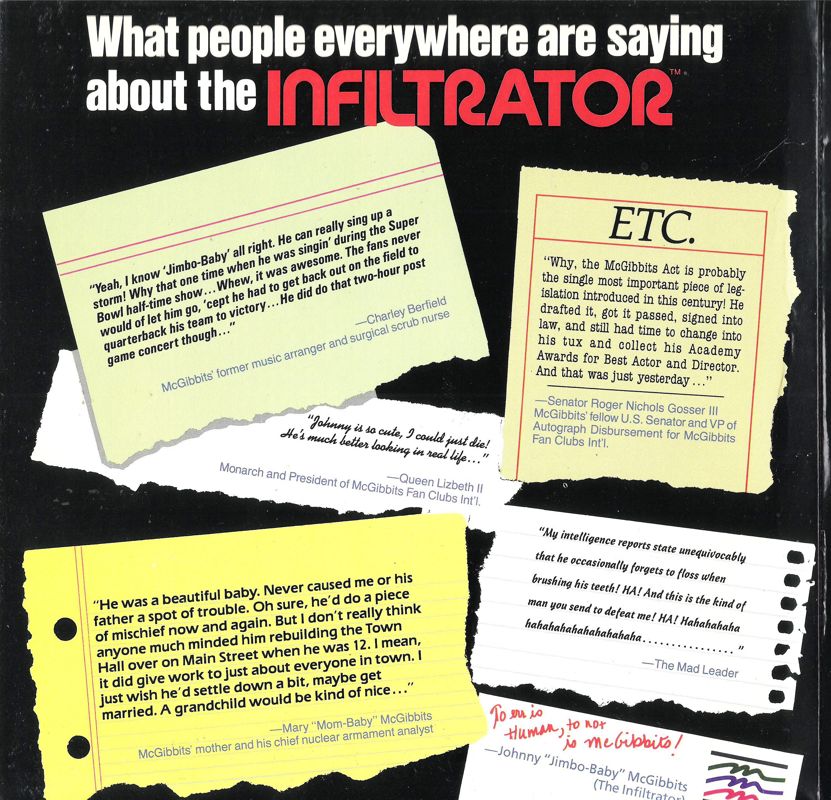 Inside Cover for Infiltrator (DOS): Left