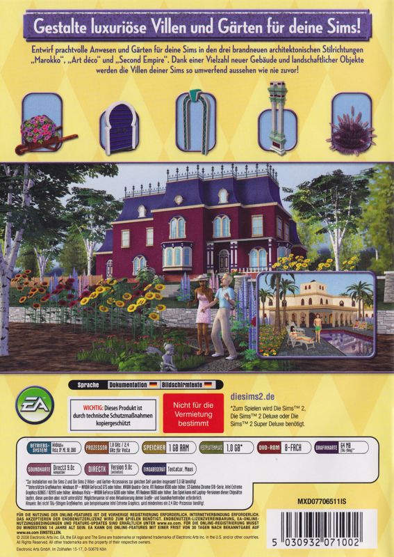 Back Cover for The Sims 2: Mansion & Garden Stuff (Windows)