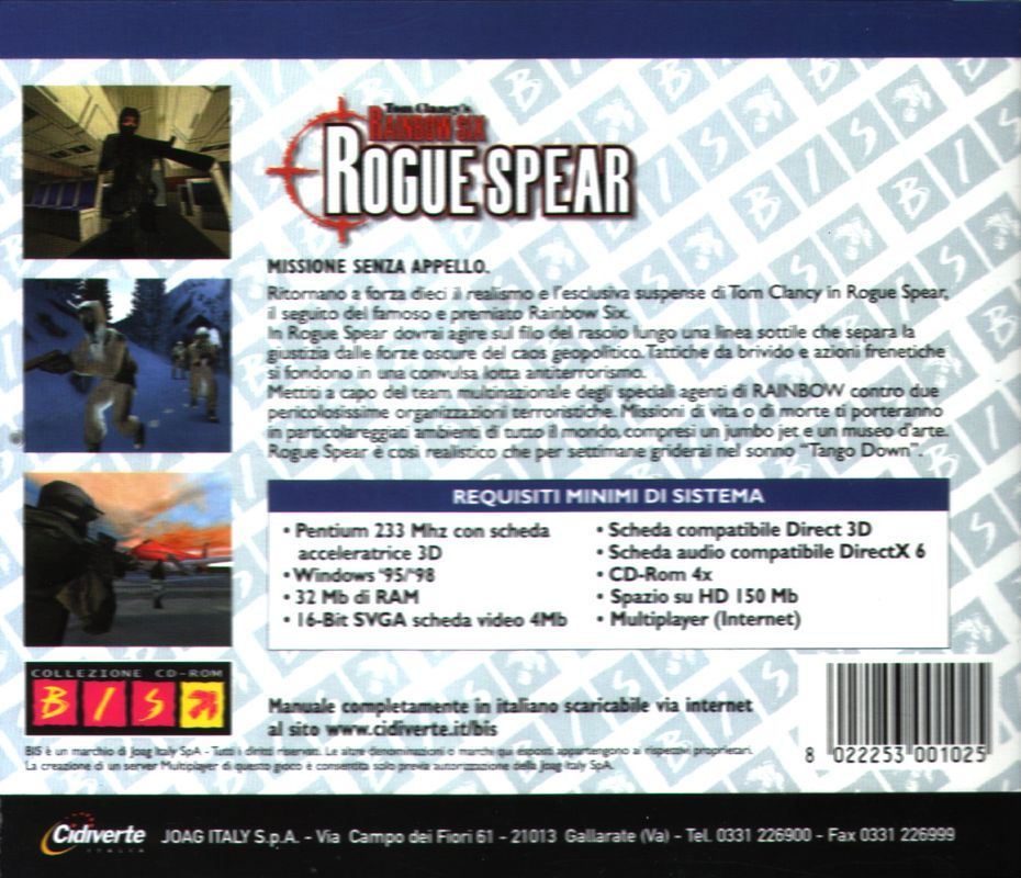 Back Cover for Tom Clancy's Rainbow Six: Rogue Spear (Windows) (Cidiverte BIS release)