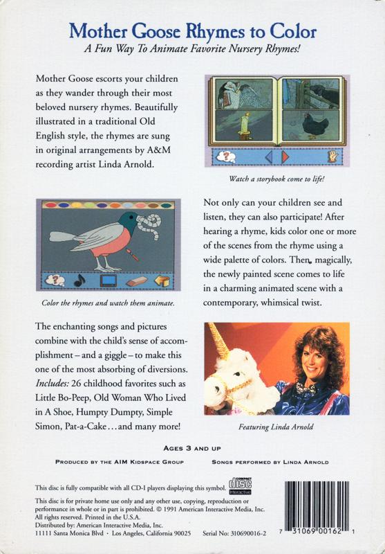 Back Cover for Mother Goose: Rhymes to Color (CD-i)
