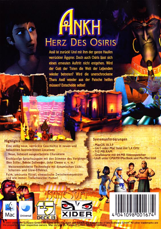 Back Cover for Ankh: Heart of Osiris (Macintosh)