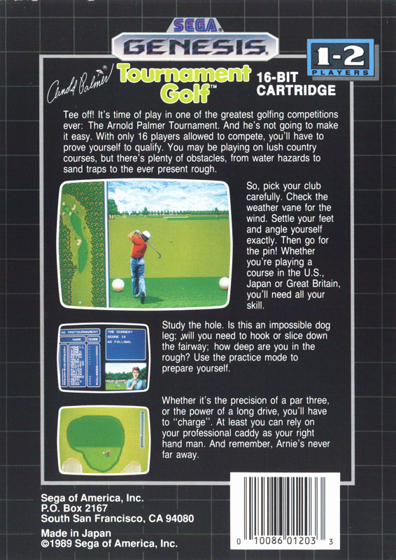 Back Cover for Arnold Palmer Tournament Golf (Genesis)