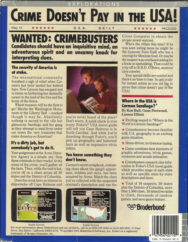 Back Cover for Where in the U.S.A. Is Carmen Sandiego? (DOS)