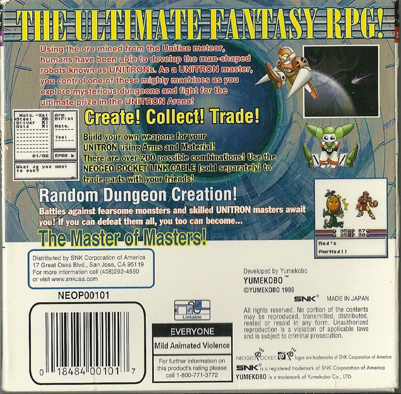 Back Cover for Biomotor Unitron (Neo Geo Pocket Color): Cardboard folding box
