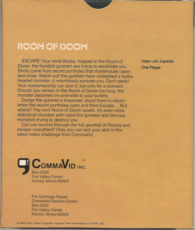 Back Cover for Room of Doom (Atari 2600)