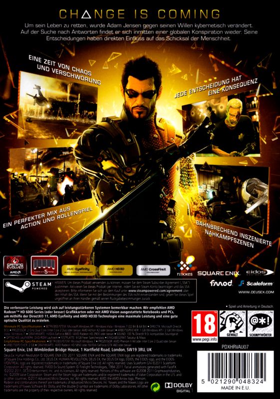 Back Cover for Deus Ex: Human Revolution (Windows)