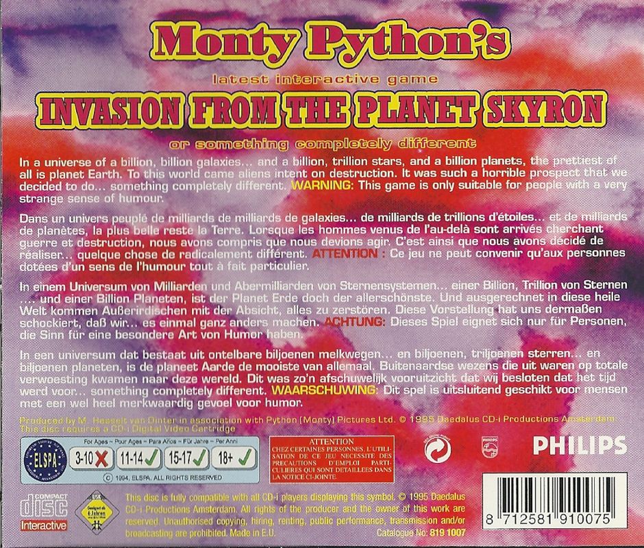 Back Cover for Monty Python's Invasion from the Planet Skyron (CD-i)