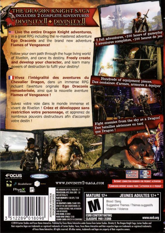 Back Cover for Divinity II: The Dragon Knight Saga (Windows)
