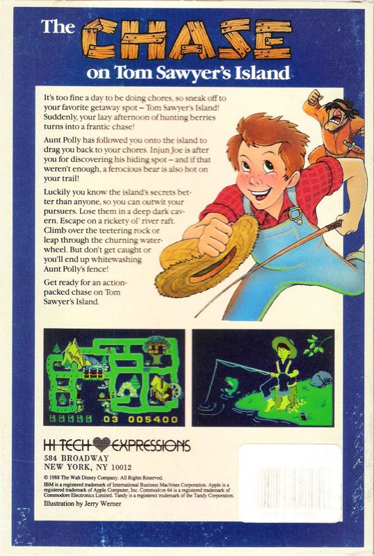 Back Cover for The Chase on Tom Sawyer's Island (Apple II and Commodore 64 and DOS)
