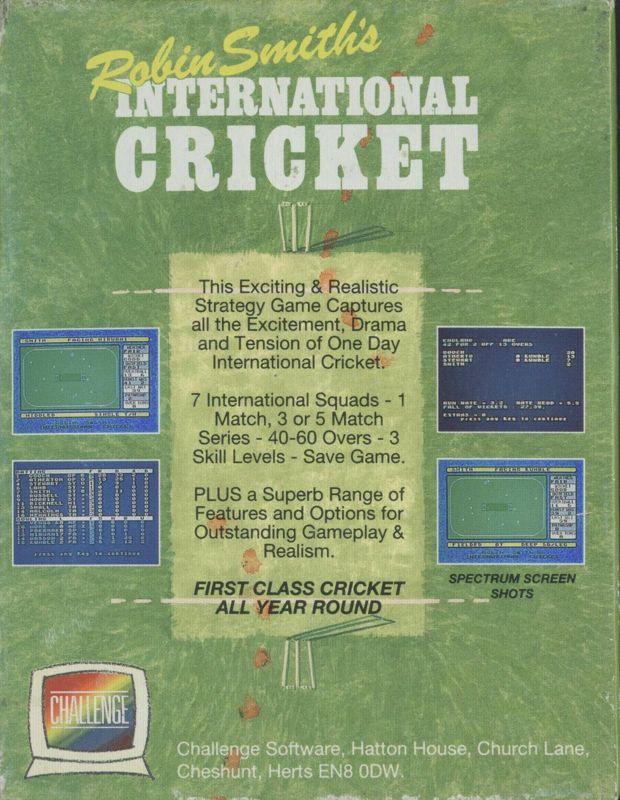 Back Cover for Robin Smith's International Cricket (Commodore 64)