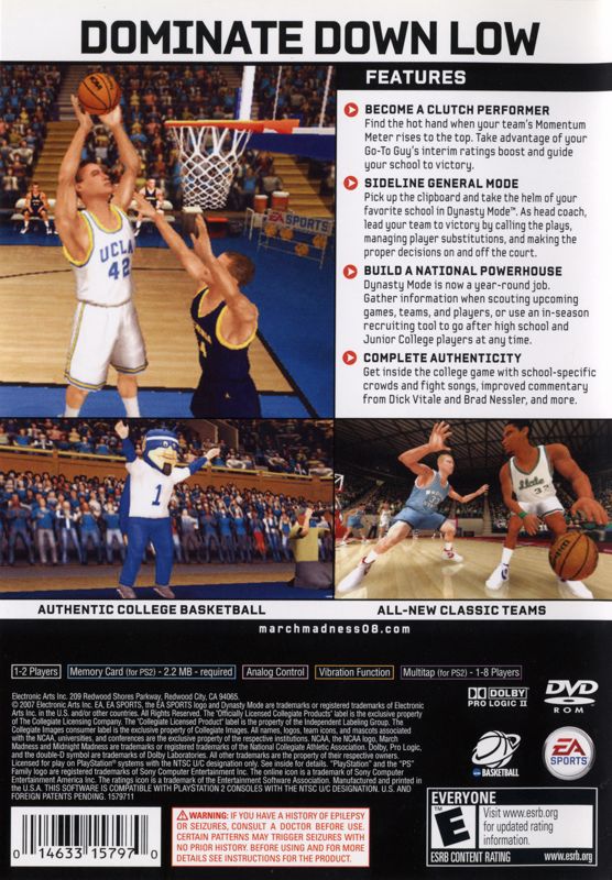 Back Cover for NCAA March Madness 08 (PlayStation 2)