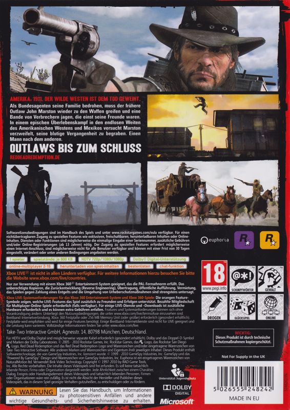 Back Cover for Red Dead Redemption (Xbox 360) (Reversible covers)