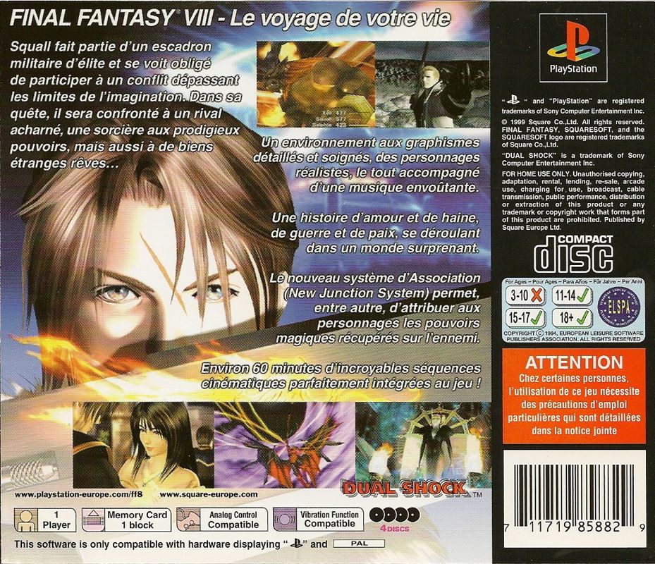 Back Cover for Final Fantasy VIII (PlayStation)