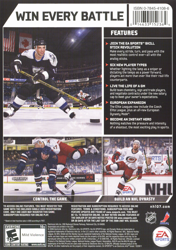 Back Cover for NHL 07 (Windows)