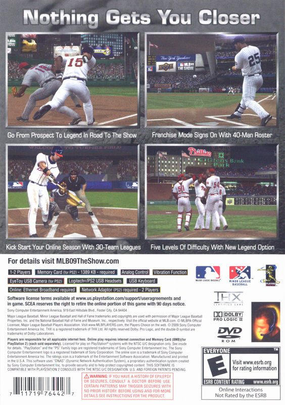 Back Cover for MLB 09: The Show (PlayStation 2)
