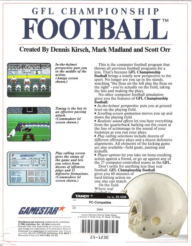 Back Cover for GFL Championship Football (DOS) (Dual Media Release (Tandy support))