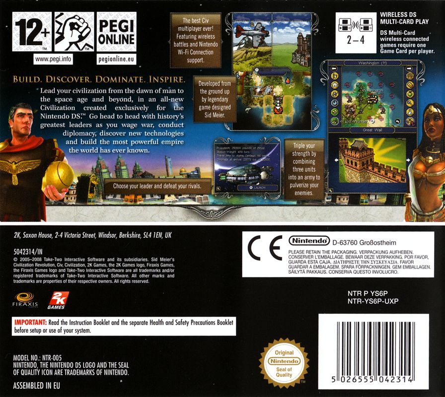 Back Cover for Sid Meier's Civilization: Revolution (Nintendo DS)
