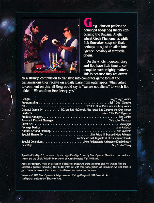 Inside Cover for Starflight 2: Trade Routes of the Cloud Nebula (DOS)
