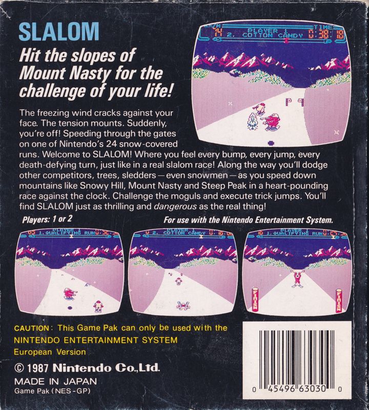 Back Cover for Slalom (NES) (Re-release)