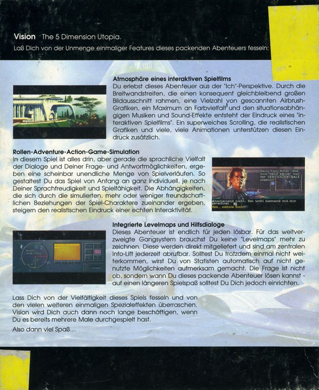 Back Cover for Vision: The 5 Dimension Utopia (Amiga) (ad games release)