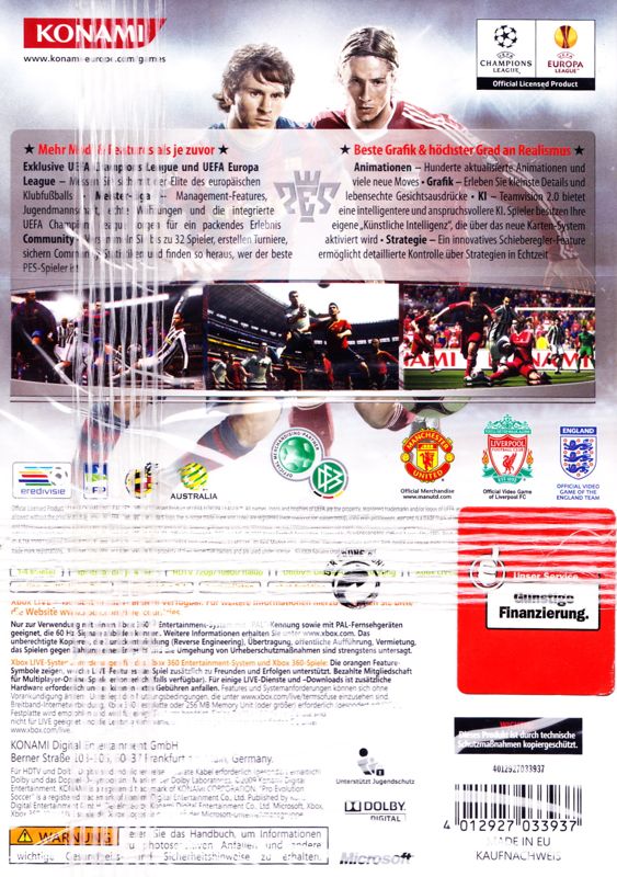 Back Cover for PES 2010: Pro Evolution Soccer (Xbox 360)