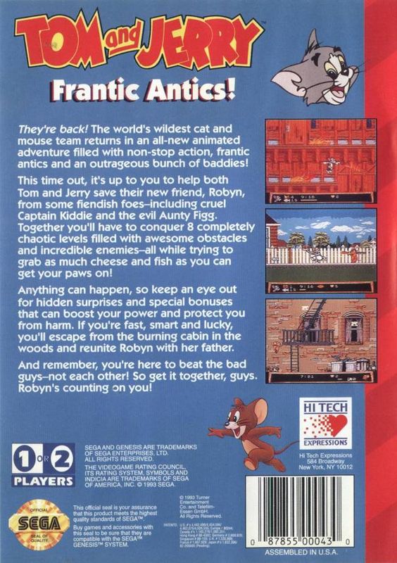 Back Cover for Tom and Jerry: Frantic Antics! (Genesis)