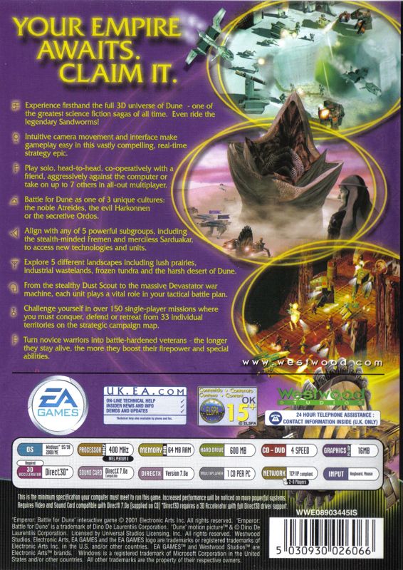 Back Cover for Emperor: Battle for Dune (Windows)