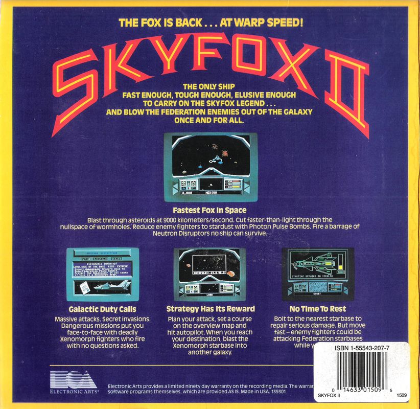 Back Cover for Skyfox II: The Cygnus Conflict (DOS) (5.25" Release)
