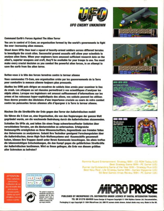 Back Cover for X-COM: UFO Defense (DOS) (PowerPlus re-release)