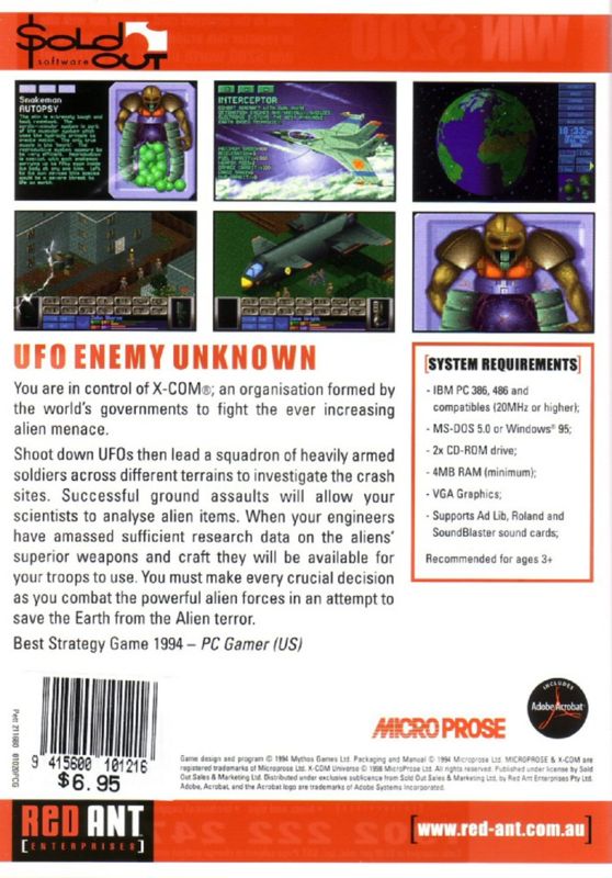 Back Cover for X-COM: UFO Defense (DOS) (Red Ant release)