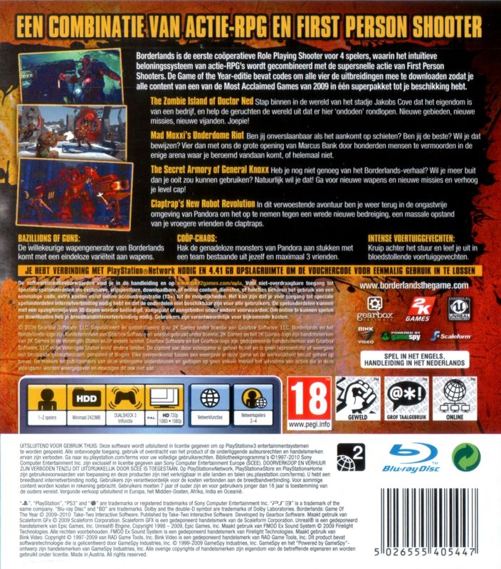 Back Cover for Borderlands: Game of the Year Edition (PlayStation 3)