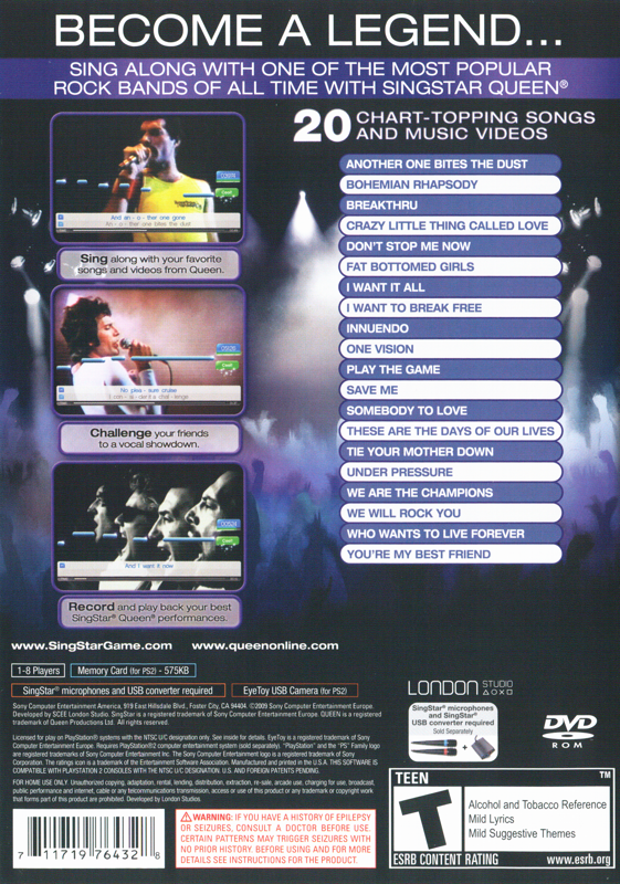 Back Cover for SingStar: Queen (PlayStation 2)
