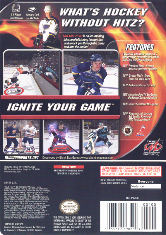 Back Cover for NHL Hitz 20-03 (GameCube)