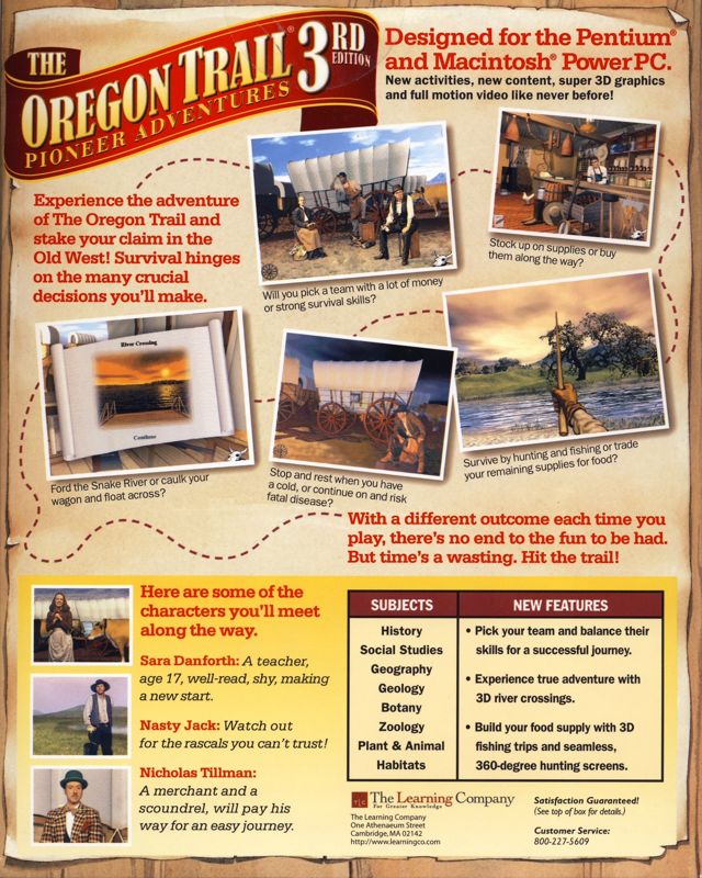 Back Cover for The Oregon Trail: 3rd Edition (Macintosh and Windows)