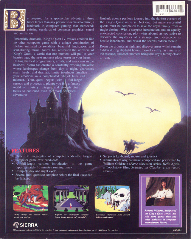 Back Cover for King's Quest IV: The Perils of Rosella (DOS) (Contest release)