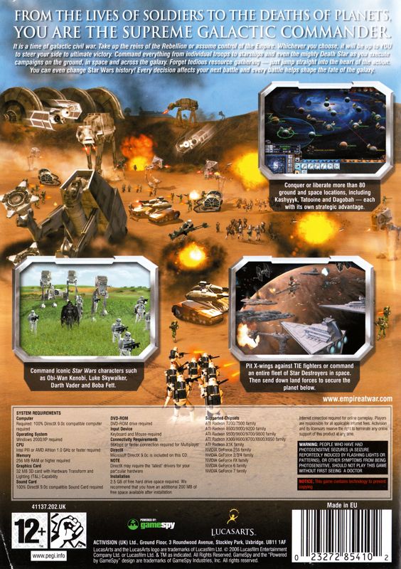 Back Cover for Star Wars: Empire at War (Windows)
