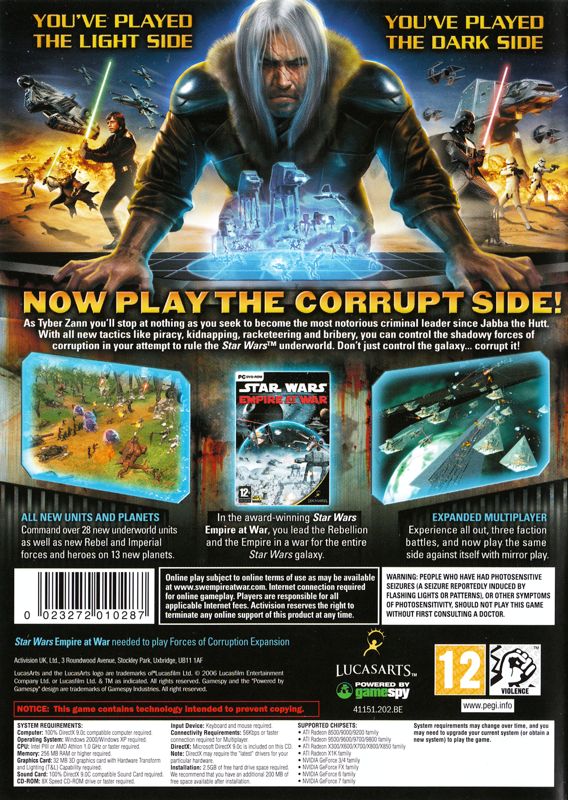 Back Cover for Star Wars: Empire at War - Forces of Corruption (Windows) (Re-release)