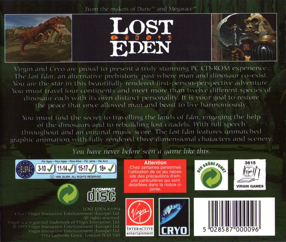 Other for Lost Eden (DOS): Jewel Case - Back