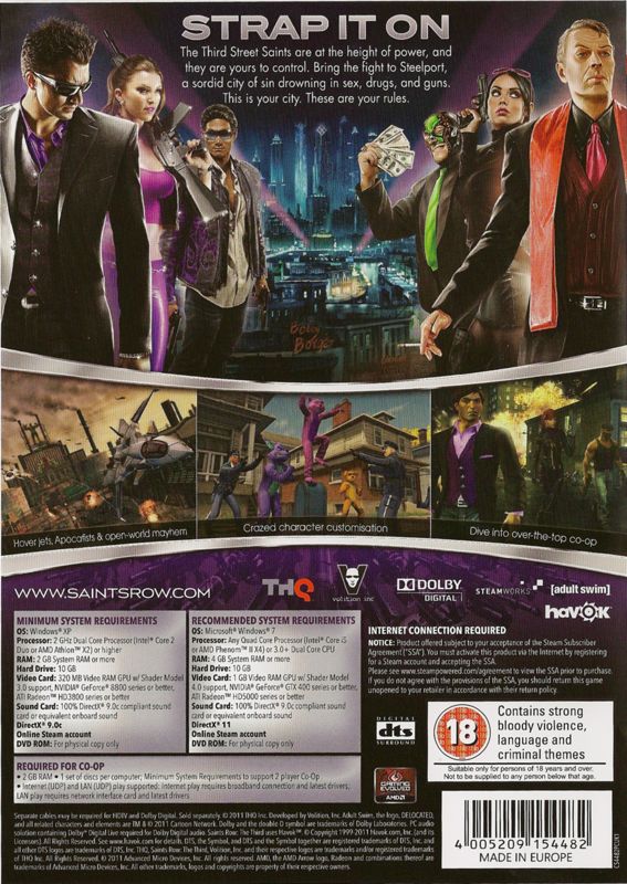 Back Cover for Saints Row: The Third (Windows) (Pre-order version)