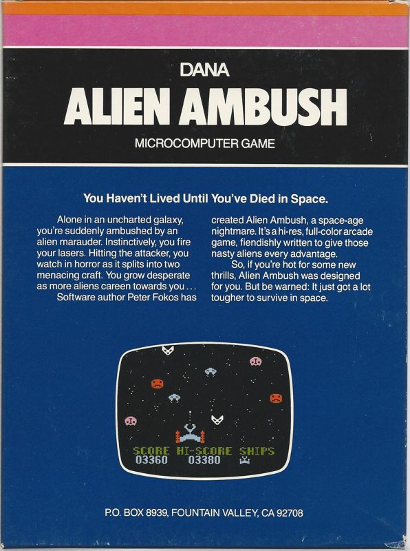 Back Cover for Alien Ambush (Atari 8-bit)