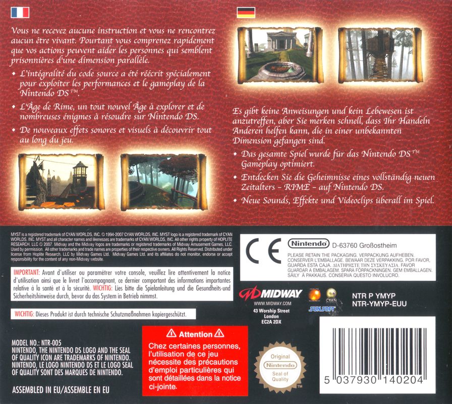 Back Cover for Myst (Nintendo DS)