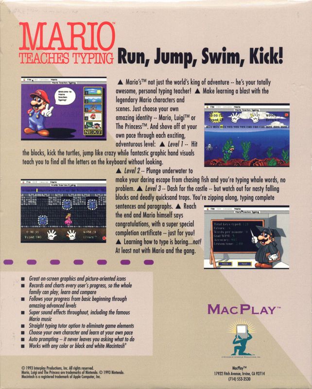 Back Cover for Mario Teaches Typing (Macintosh)