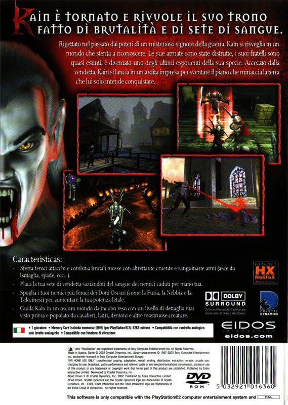 Back Cover for The Legacy of Kain Series: Blood Omen 2 (PlayStation 2)