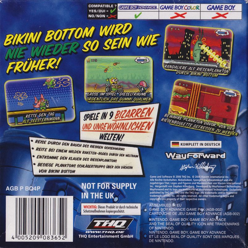 Back Cover for SpongeBob SquarePants: Creature from the Krusty Krab (Game Boy Advance)