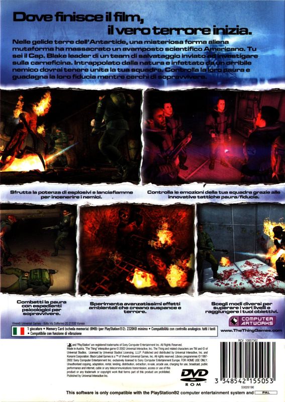 Back Cover for The Thing (PlayStation 2)
