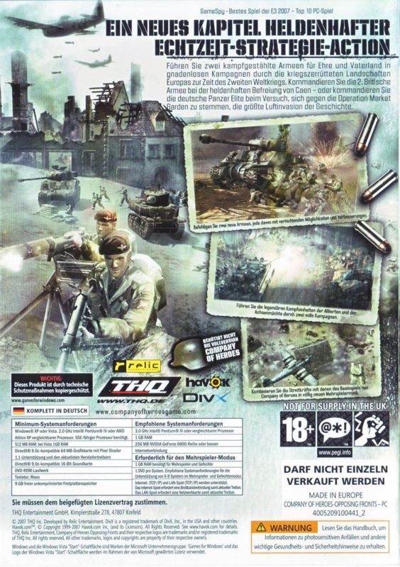 Other for Company of Heroes: Gold Edition (Windows): Opposing Fronts - Keep Case - Back